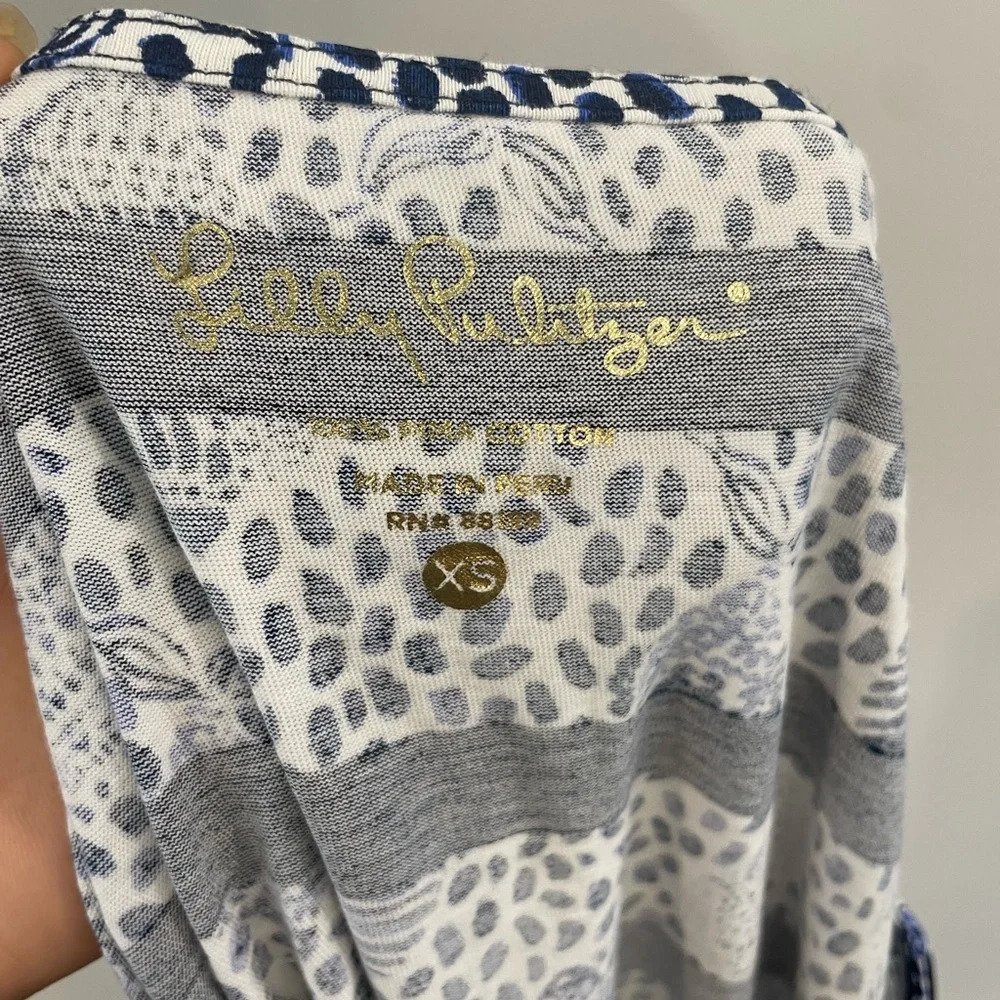 LILLY PULITZER LAJOLLA XS Navy White Fish Heart & Sole Stripe Puff Sleeve Dress - Picture 7 of 8